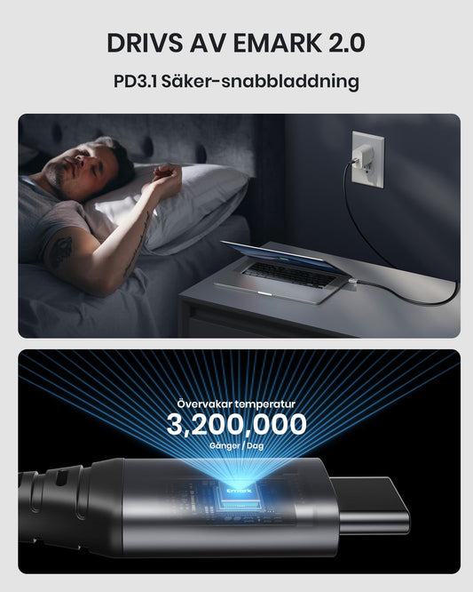 INIU 240W USB C till USB C-kabel [2M, 2-pack], PD3.0 Snabbladdningskabel, Nylon Typ C Laddningskabel för iPhone 16 15 Pro Max MacBook iPad Samsung S24 S23 Note 20 Pixel Dell Steam Deck Laptops etc.