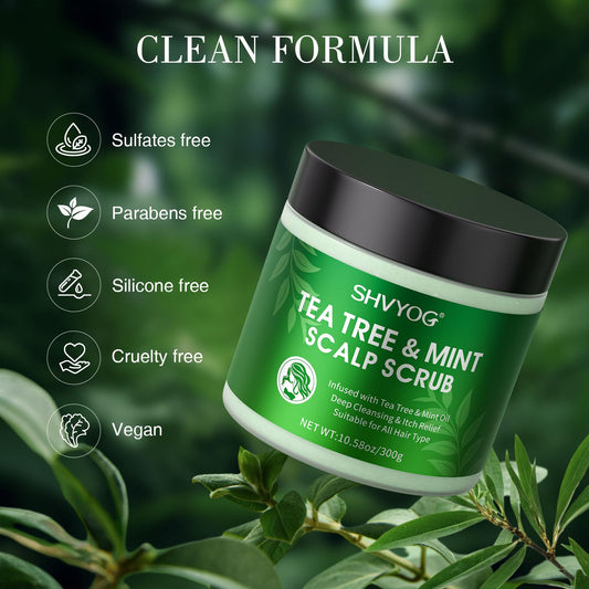 Tea Tree Hair Leather Scrub, mint hårskinnsskrubb, hårskinnsrengöring, tea tree schampo, håravfall, huvudmassör, mors festgåva