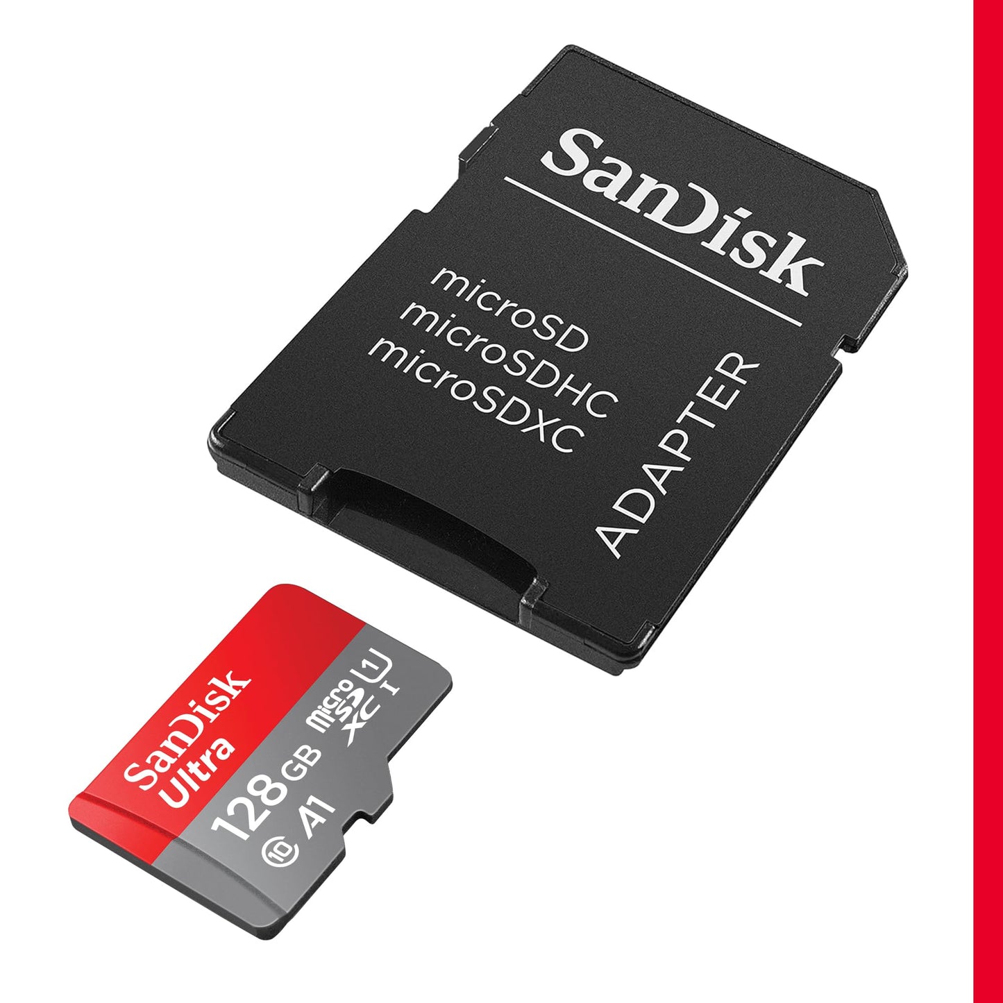 SanDisk Ultra 128GB microSDXC kort + SD-adapter, för Android-smartphones och surfplattor, upp till 140 MB/s, med A1 App Prestanda, UHS-I, Kort 10, U1