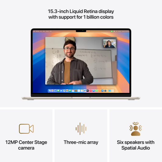 Apple 2025 MacBook Air 15 tum med M4-chip : 15,3-tums Liquid Retina-skärm, 16 GB enhetligt minne, 512 GB SSD-lagring, 12MP Center Stage-kamera, Touch ID, Byggd för Apple Intelligence; stjärnglans