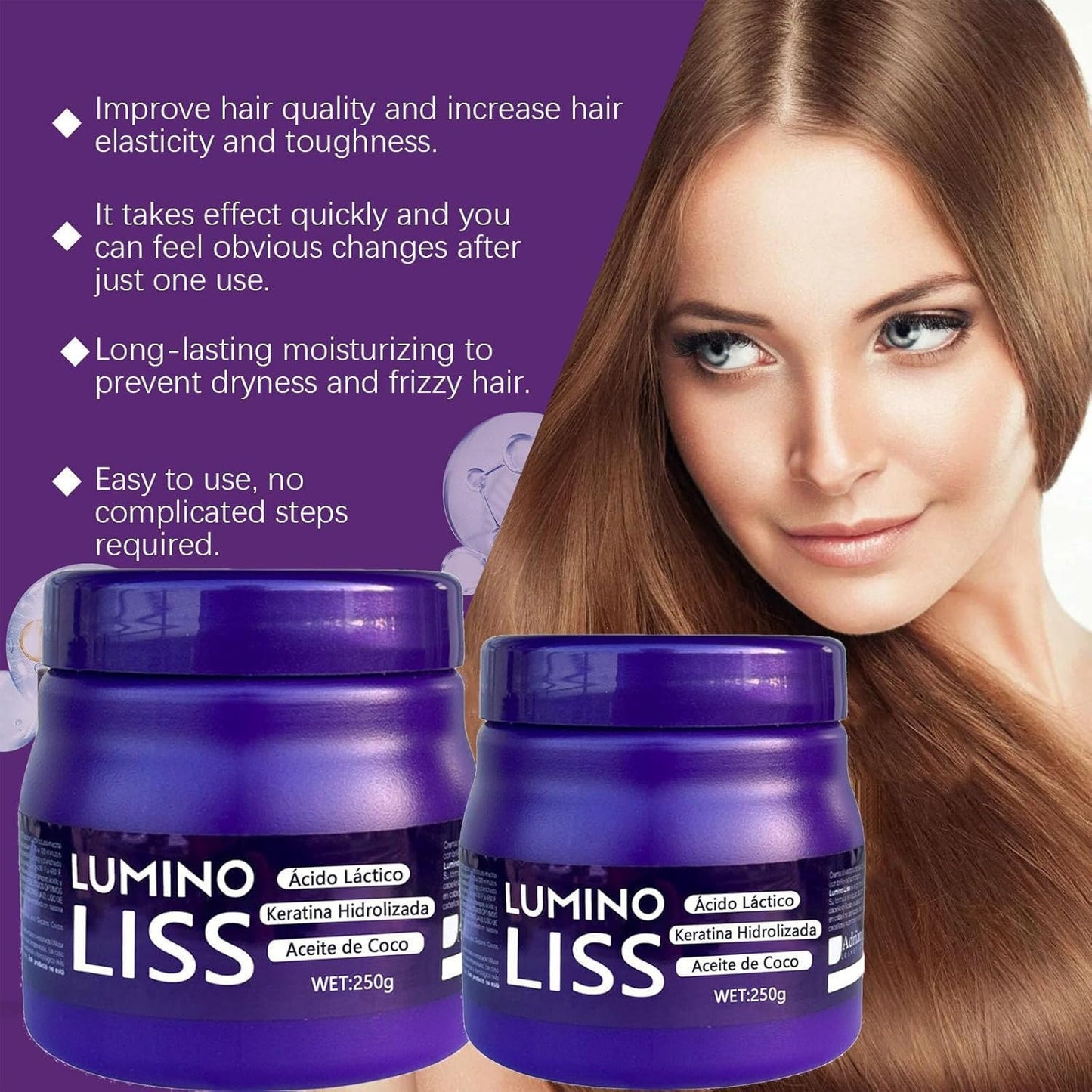 Lumino Liss utjämning, LuminoLiss-rätning, formlös Lumino Liss – 250 g rak, silkeslen, frizz hårplattång – med varaktig glans och naturlig mjukhet (2)