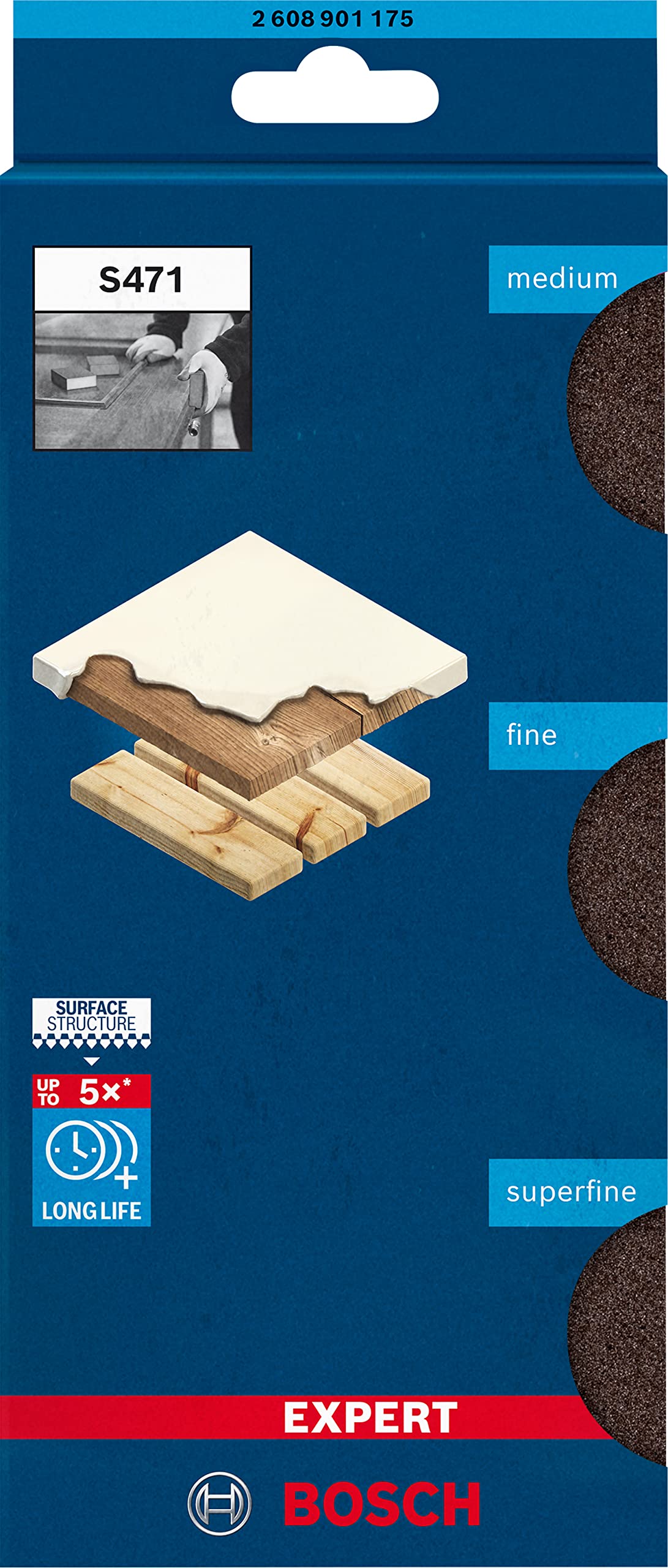 Bosch AccessoriesBosch Professional 3x Expert S471 Standard klossar (för Mjukt trä, Måla på trä, 69 x 97 x 26 mm, Grovlek Medelgrov/Fin/Superfin, tillbehör Handslipning)