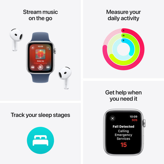Apple Watch SE (andra generationen) GPS + Cellular 40 mm Klocka med boett i silver aluminium och Sportband denimblå - M/L. Tränings- och sömnmätare, kraschdetektering, pulsmätare, Retina-skärm
