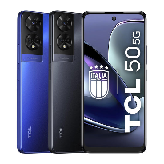TCL Mobil 50 5G smartphone, MediaTek Dimensity 6100+ chipset, 6,56 tum HD+ 90Hz skärm, 128, 8 RAM, 4 och 4 RAM-förlängning, 50 MP hybrid dubbel kamera, Android 14, 5010 mAh