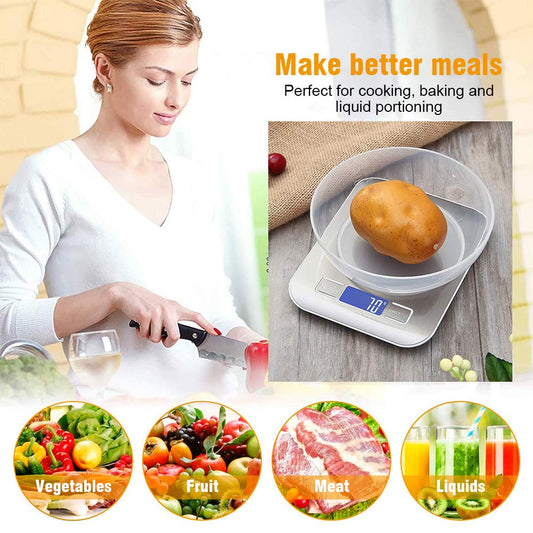 GRIFEMA - GA2002, köksvåg med LCD-skärm, rostfritt stål, multifunktionell matvåg 5 kg/11 lbs, blå [Amazon Exclusive]