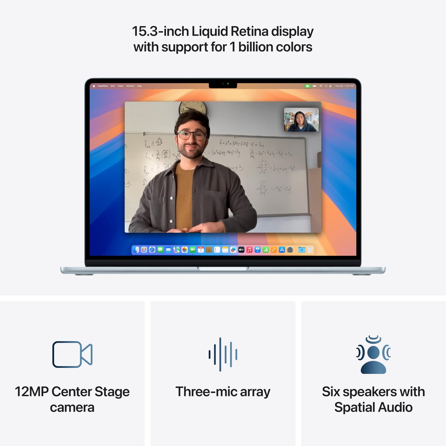 Apple 2025 MacBook Air 15 tum med M4-chip : 15,3-tums Liquid Retina-skärm, 16 GB enhetligt minne, 256 GB SSD-lagring, 12MP Center Stage-kamera, Touch ID, Byggd för Apple Intelligence; himmelsblå