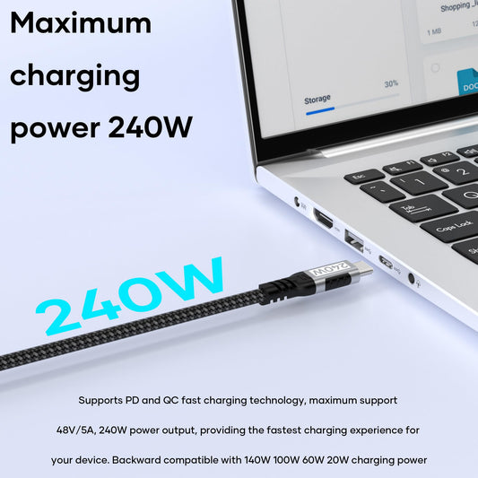 5 m USB-C till USB-C-kabel, [240 W, 48 V/5 A] 90 graders nylonflätad PD3.1 snabbladdningskabel för 16/15/Pro Max, Galaxy S24/S23, MacBook Pro/Air, iPad Pro/Air/Mini/Switch