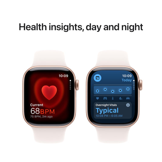 Apple Watch Series 10 GPS + Cellular 42 mm Smart klocka med boett i aluminium rosa guld och Sportband i rosé - S/M. Träningsmätare, appen EKG, Retina-skärm som alltid är på, vattentålig