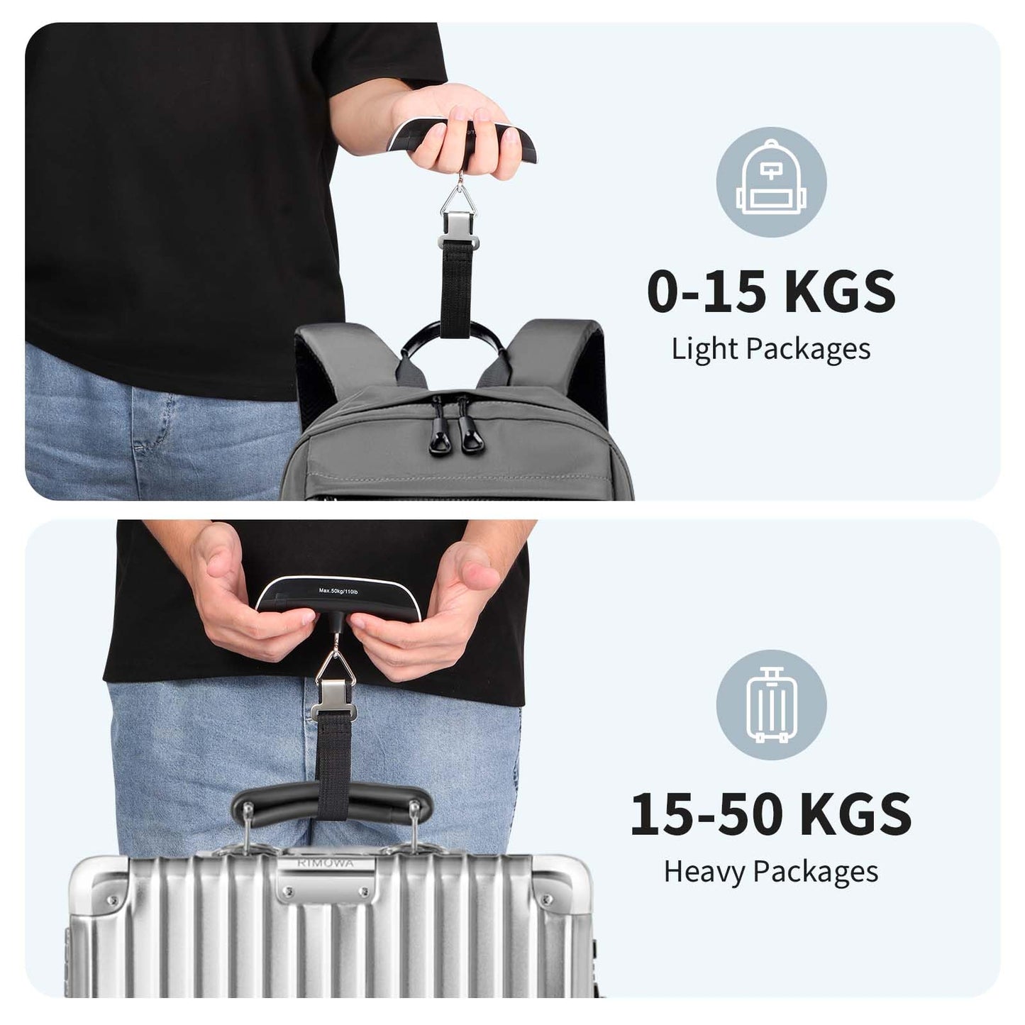 Blendura Resväskevåg, digital våg väger resväska, fotspår bärbar hem 110 lb/50 kg funktion lämplig för resor, Silver, Taglia Unica, Resväskevåg