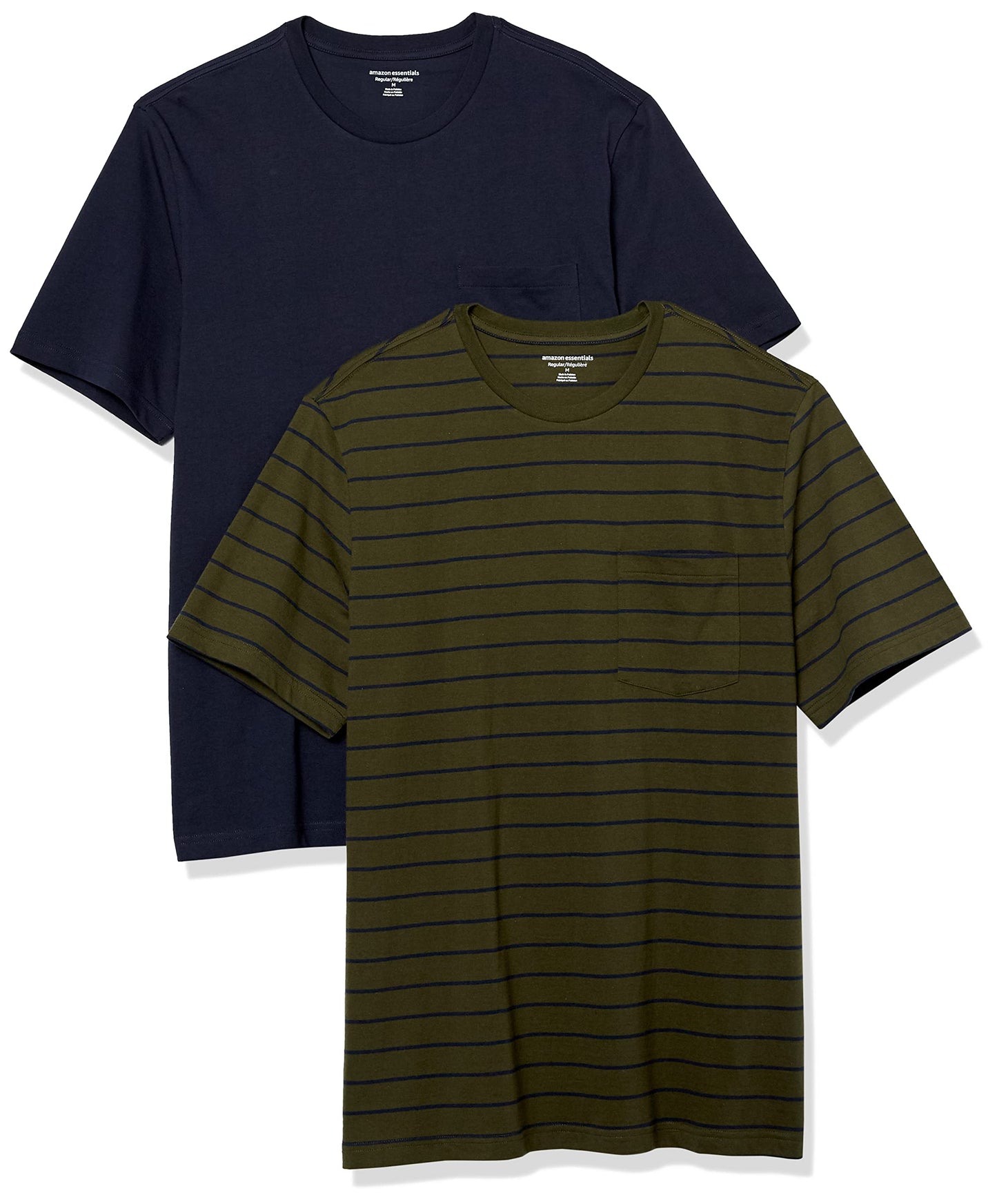 Amazon Essentials herr Regular-fit Short-sleeve Crewneck Pocket T-shirt, Pack of 2 T-tröja (2-pack)