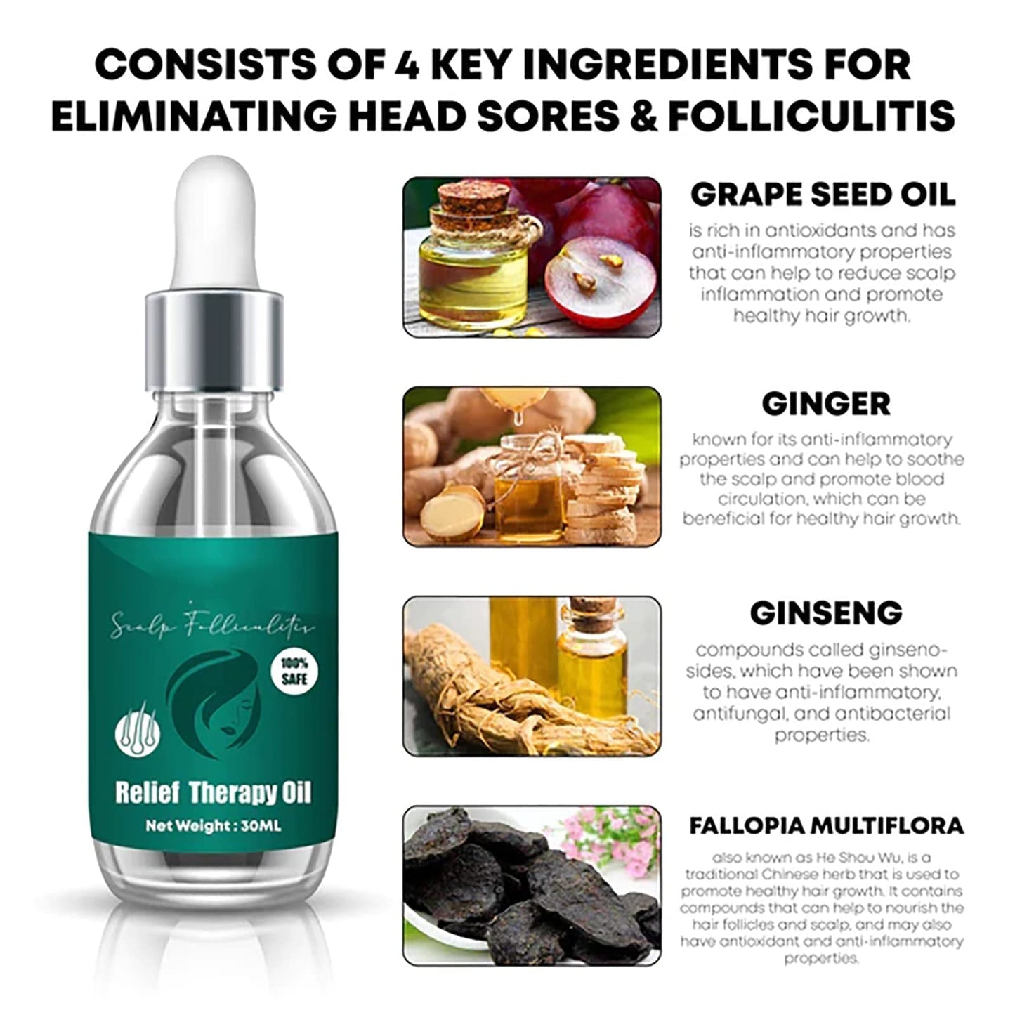 DUBUSH hårbottenfollikulit lindrande olja - naturläkemedel hår och hårbottenolja för alla hårtyper, 30 ml