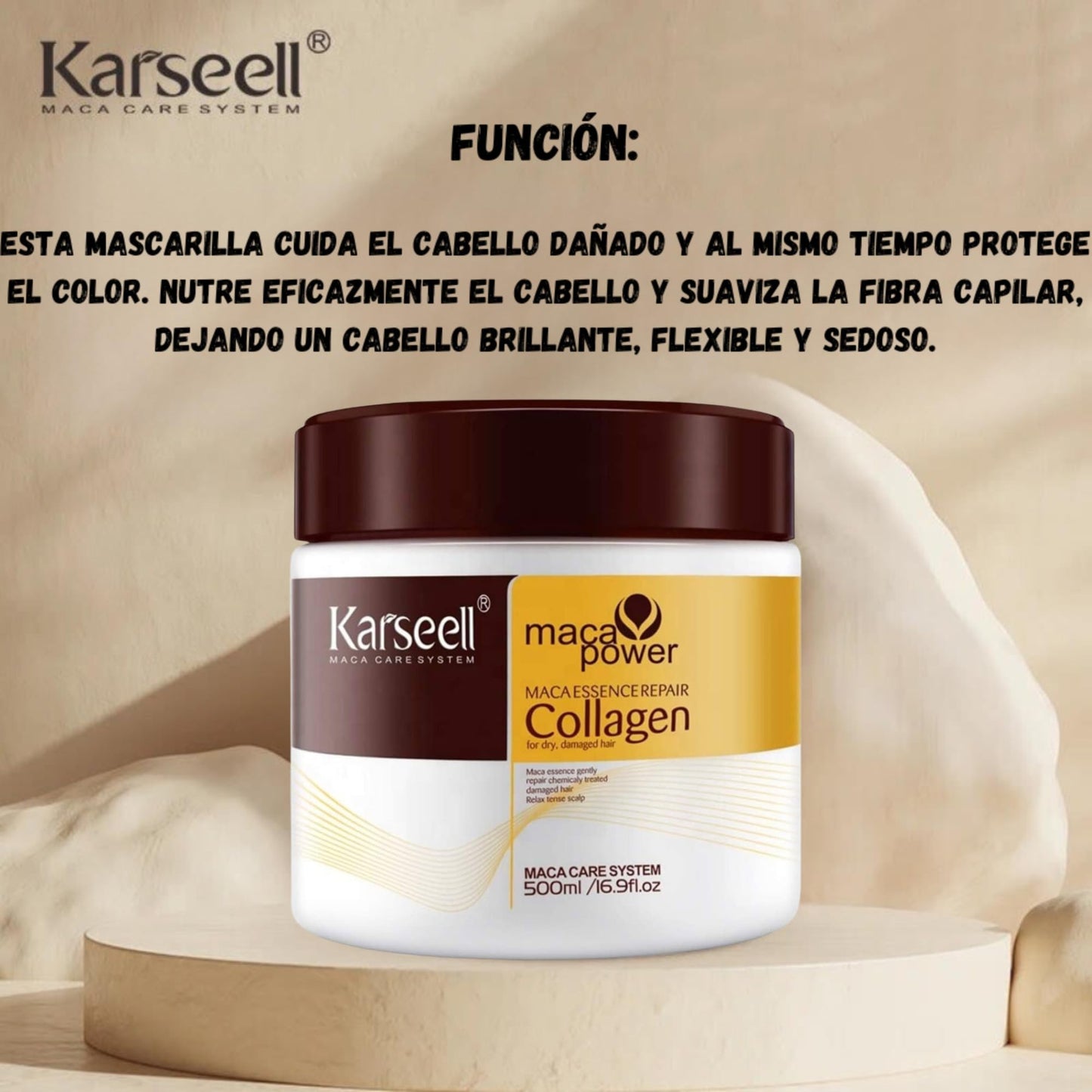 Karseell MACA CARE SYSTEM Kollagen Hårinpackning Djup Reparation Återfuktande Närande Återuppbyggande Anti-Frizz Glans Mjukhet För Skadat Torrt Slitet Färgat Hår Alla Hårtyper 500 ml