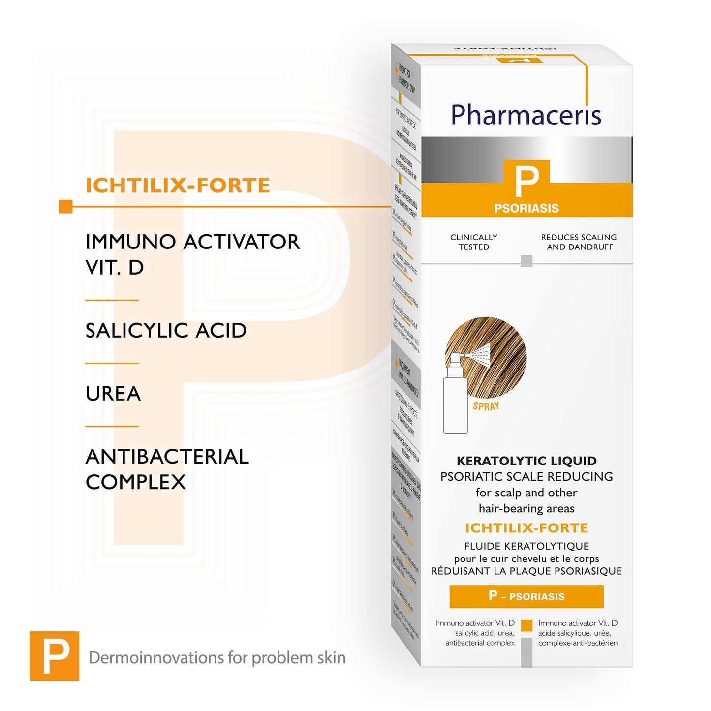 ICHTILIX-FORTE – medel för huvud psoriasis spray för hårbottenbehandling vid psoriasis och eksem | hårbottenvård | lindrar klåda och lätt inflammation 125 ml