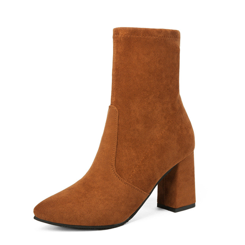 Martin boots women suede pointed high heel thick heel