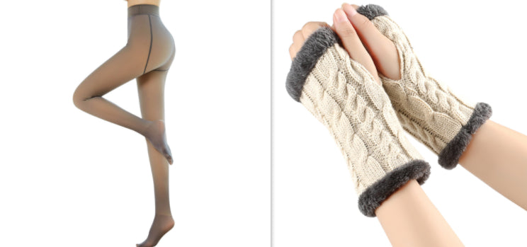 Fleece-lined Fluffy Gloves Twist Knitted Finger Leakage