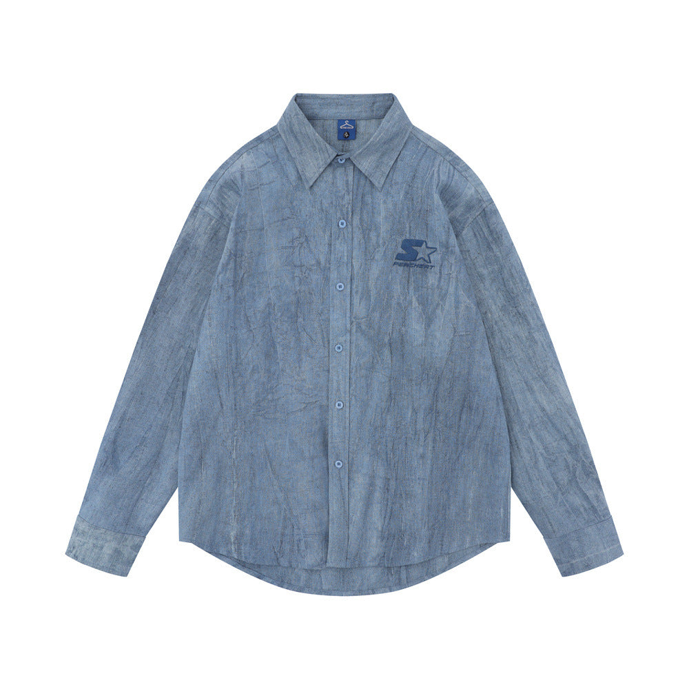 Simple Embroidered Linen Cotton Distressed Shirt For Men