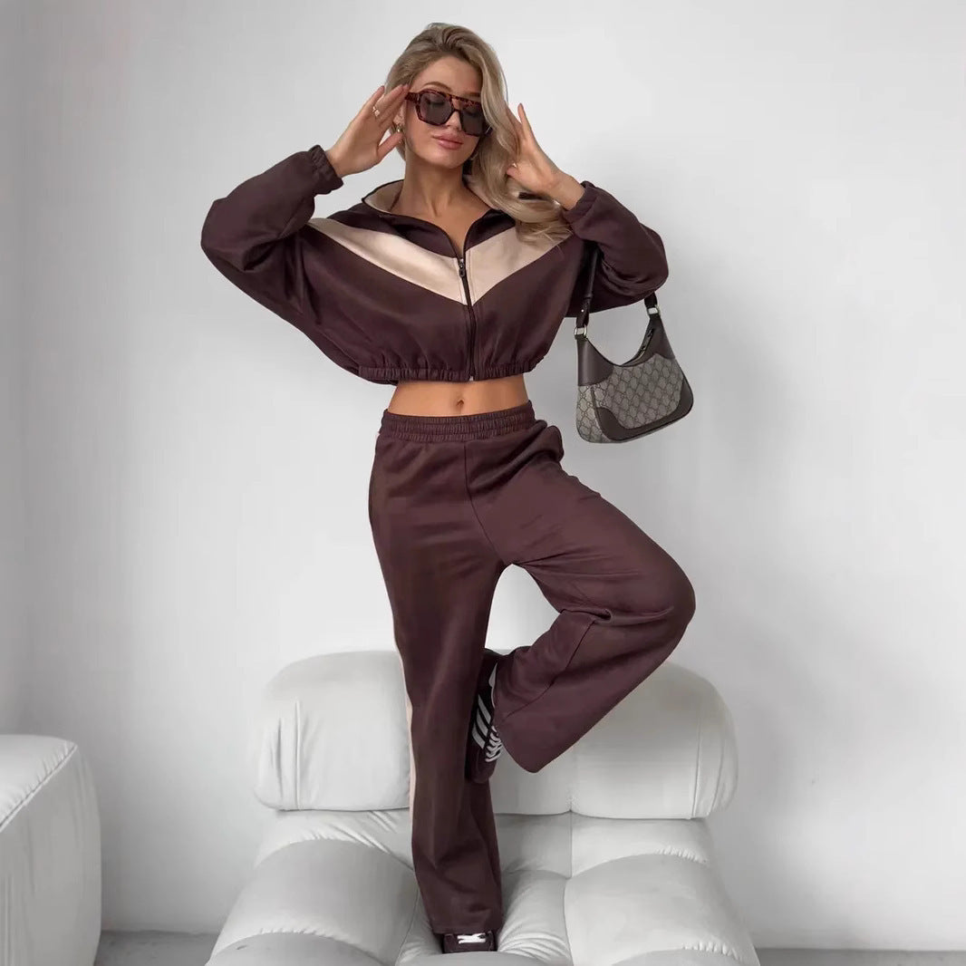 European And American-style Casual Women's Color-block Set