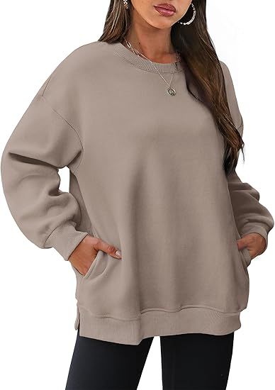 Rundhalset pullover til kvinder – Oversized løs sweatshirt i velour med lange ærmer