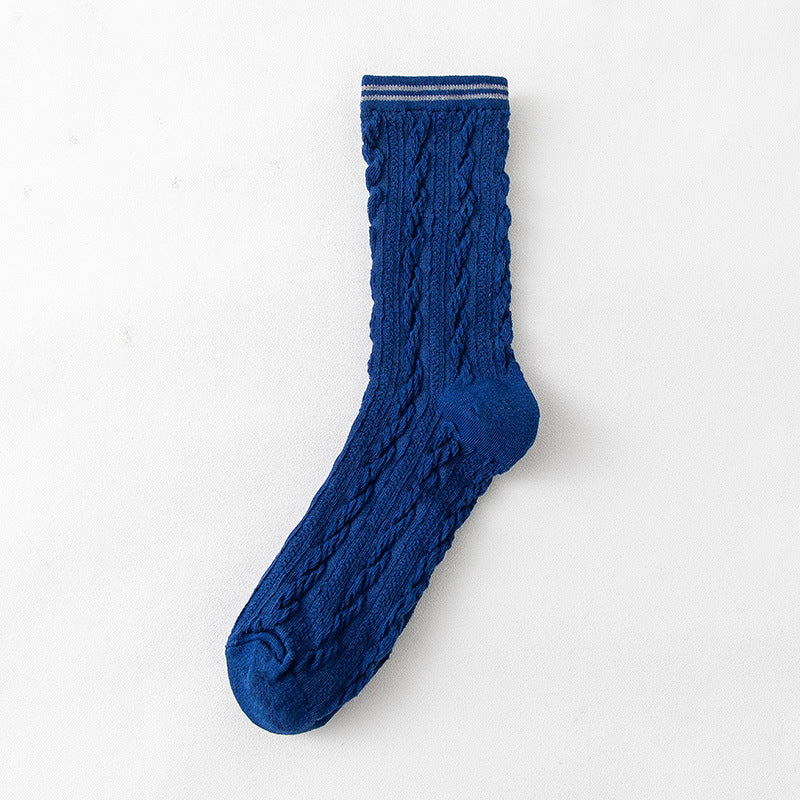 Mid Tube Twist Solid Color Breathable Combed Cotton Socks