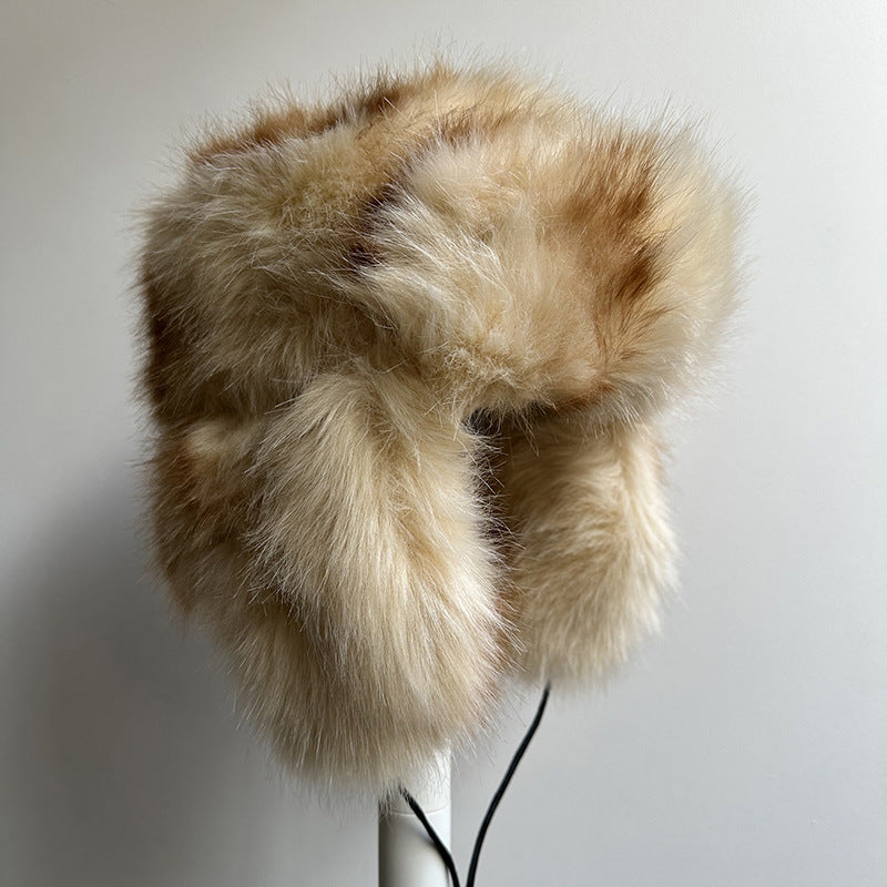 Outdoor Warm Thickened Earflap Hat With Integrated Fur And Fleece