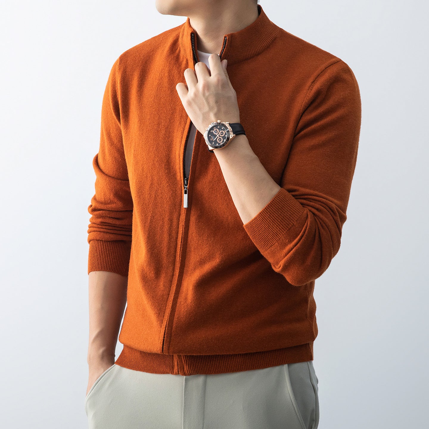 Commute Leisure New Men's Stand Collar Simple Outdoor Sweater