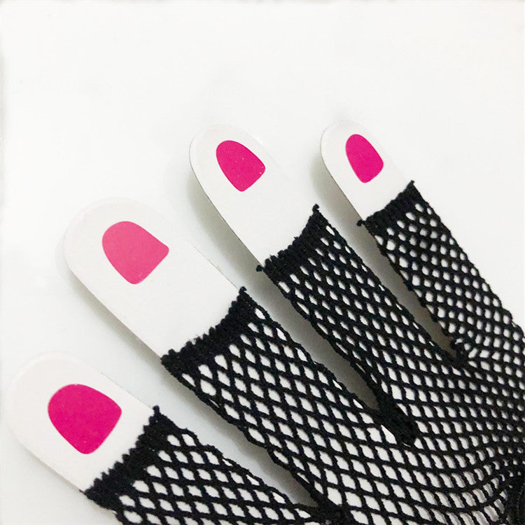 Cross-cut Fishnet Half-finger Gloves With Ribbon
