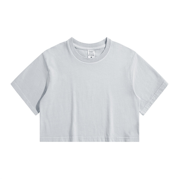 High Waist Cropped T Shirt With Navel Design