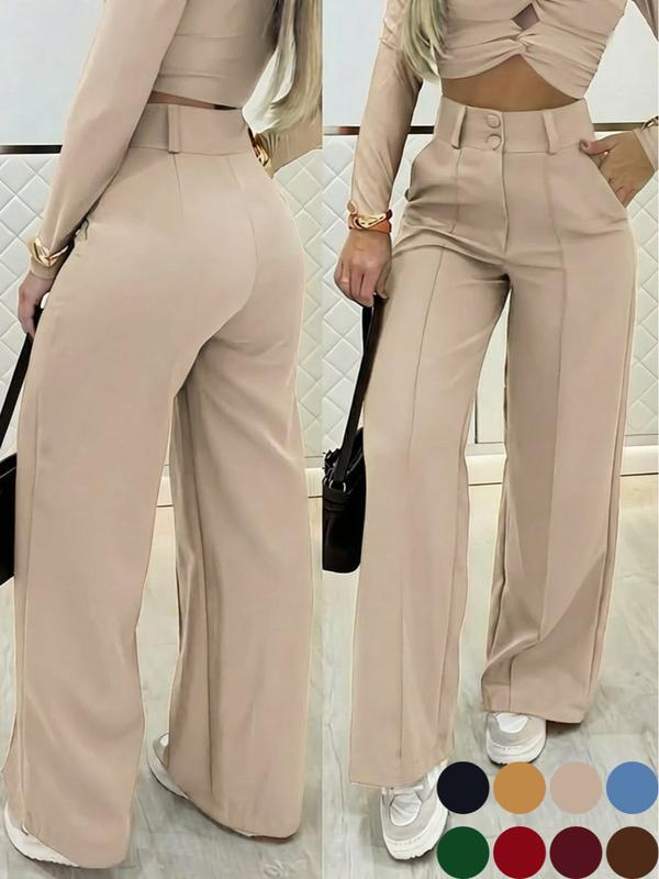 Essential Minimalist Wide-leg Pants With Double-breasted Buttons For The Office