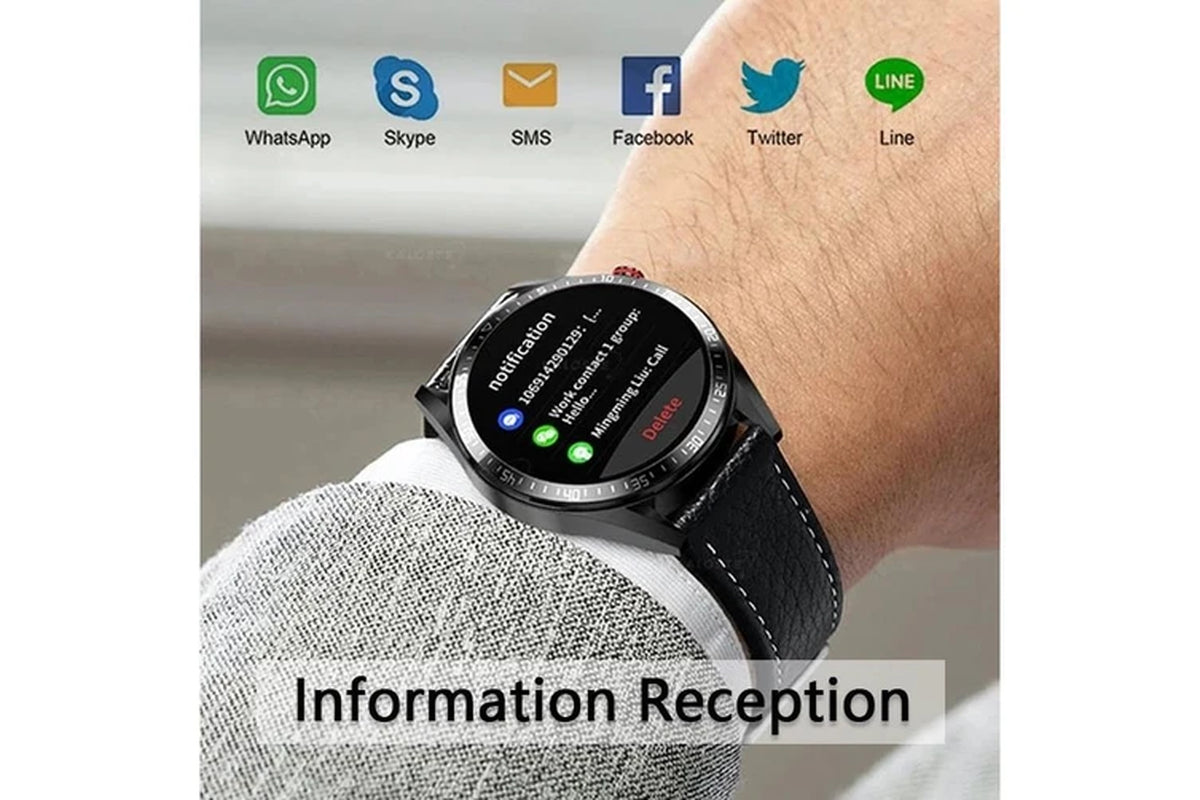 2024 New 8G RAM Smart Watch Men Always Display the Time Bluetooth Call Local Music Smartwatch for Mens Android Ios TWS Earphones - Leather Dark Grey1