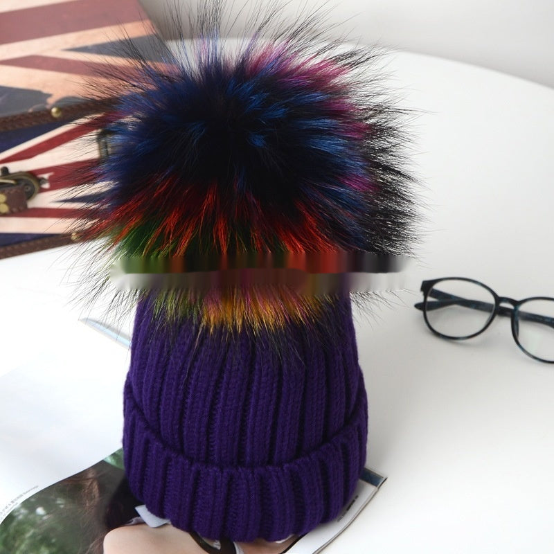 Autumn And Winter Pom-pom Wool Hat Raccoon