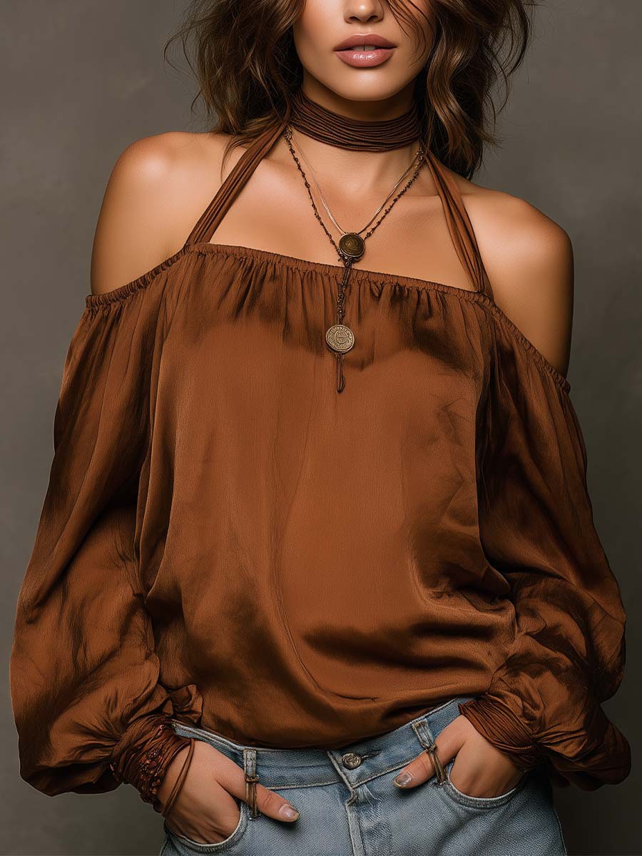 Womens Stylish Casual Off-shoulder Satin Top
