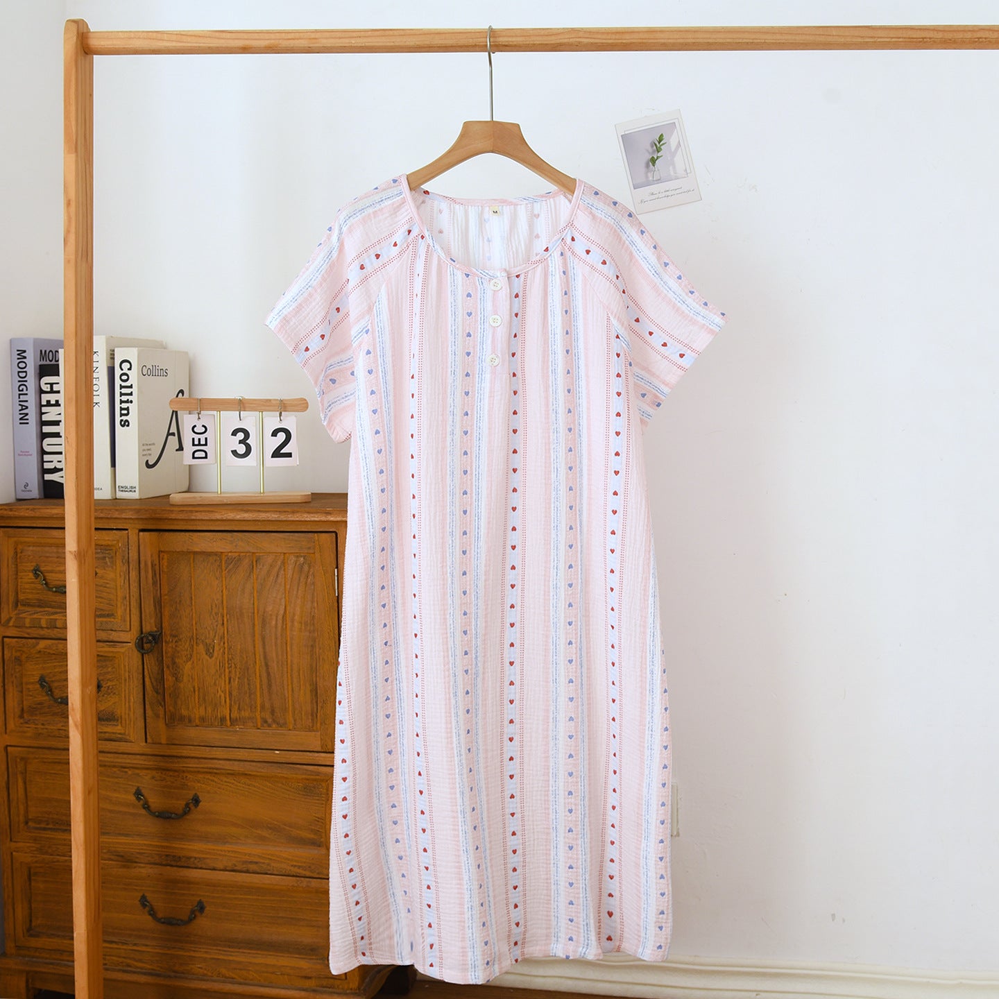Womens Summer Loose Short-Sleeve Cotton Nightdress