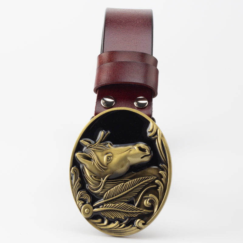 Leather horse buckle belt