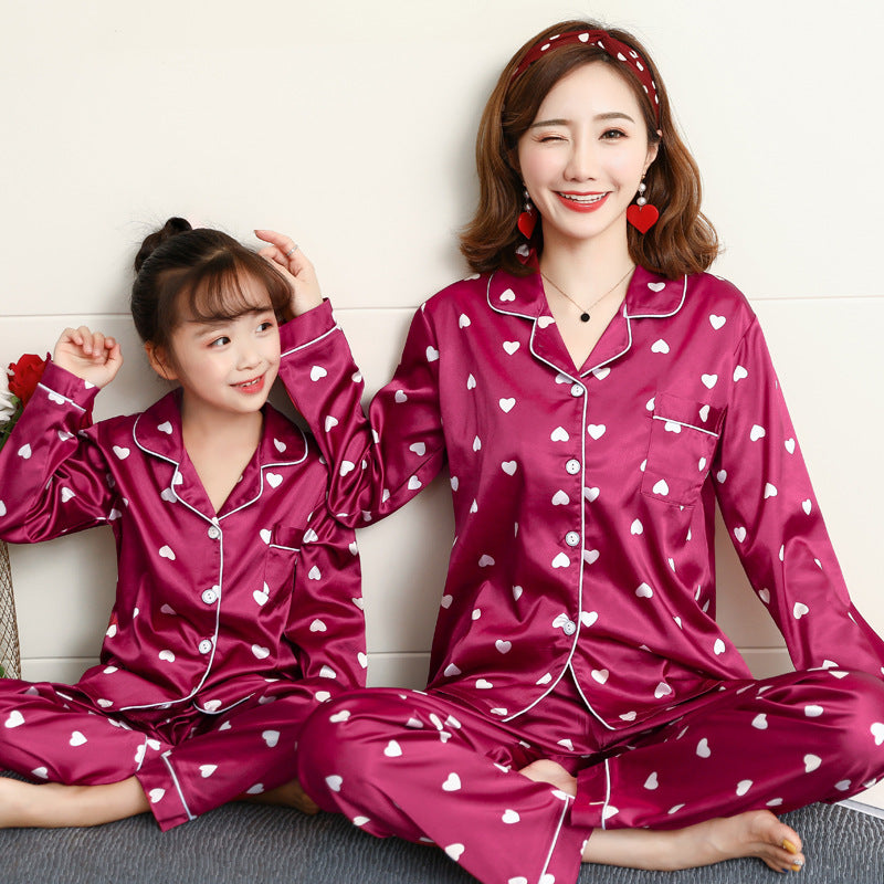 Children's pajamas parent-child ice silk home service suit