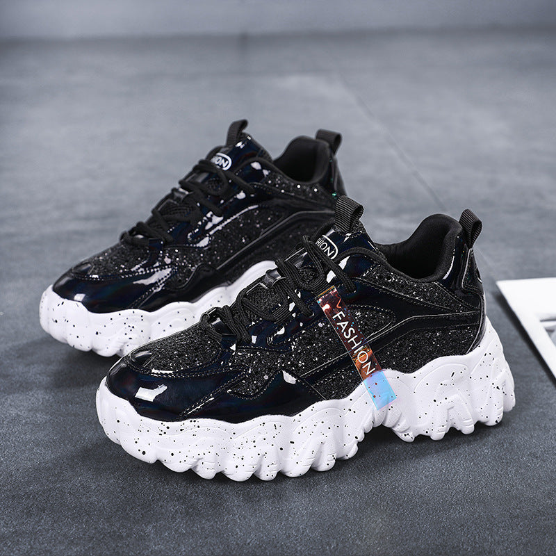 Fashion Sequins Increase Daddy Shoes Platform Casual Sneakers