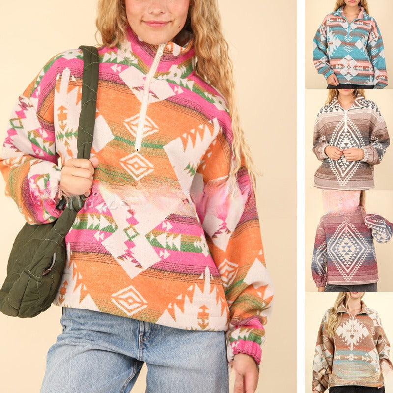 Retro Floral Casual Woolen Pullover Sweater