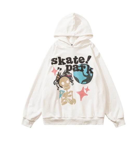 Hip Hop Cartoon Foam Print Retro High Street Hoodie