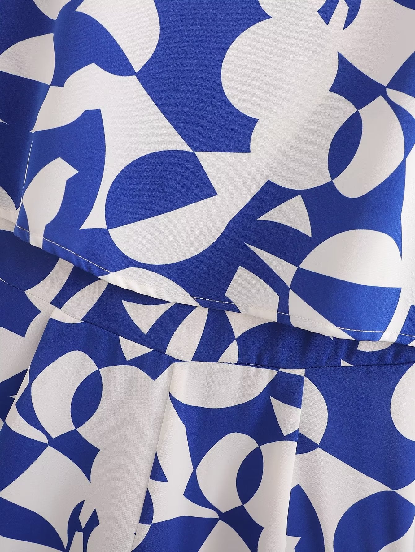 Womens Blue-Print Jumpsuit Shorts From Europe And The US