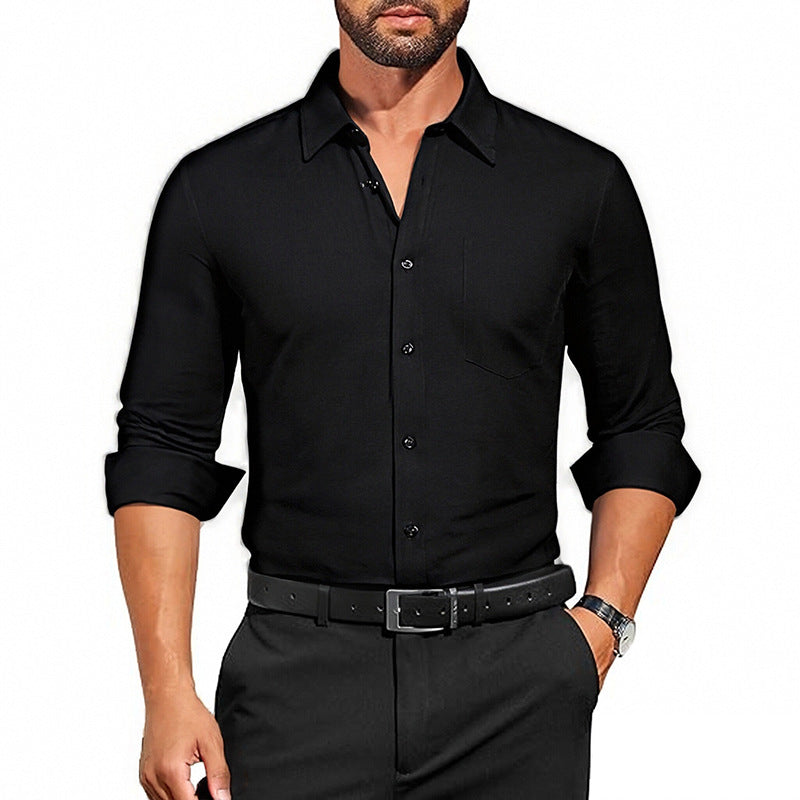 Men's Breathable Stretch Wrinkle-resistant Solid Color Long Sleeve Shirt