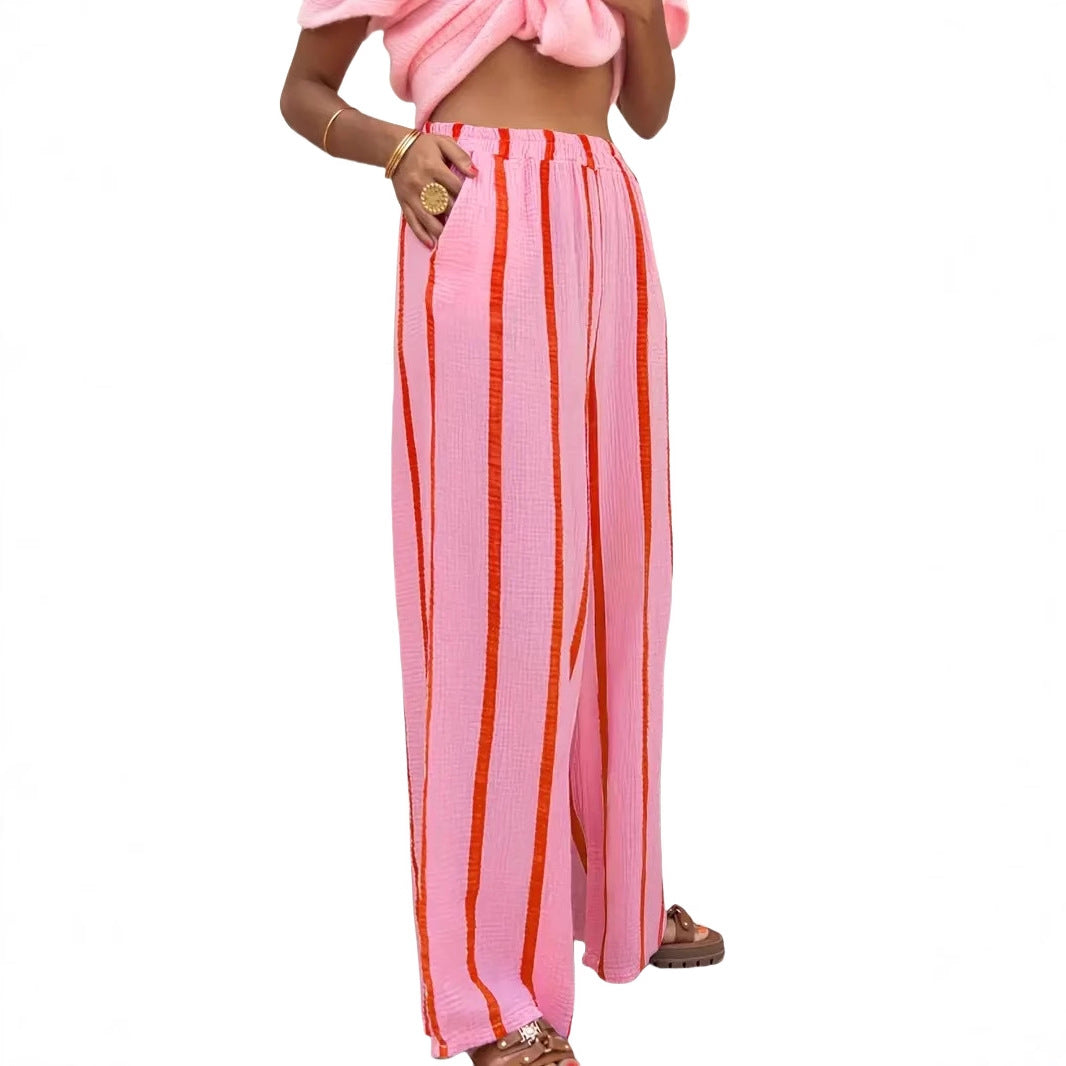 New Fashion Striped Print Loose Straight Trousers