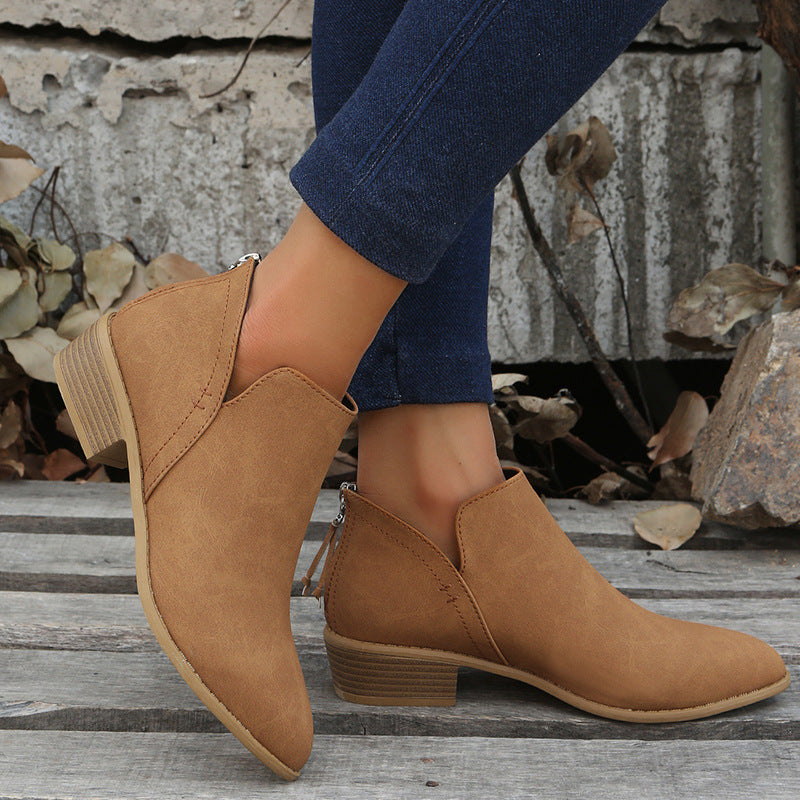 Women's Chunky Heel Zipper Back Women's Ankle Boots