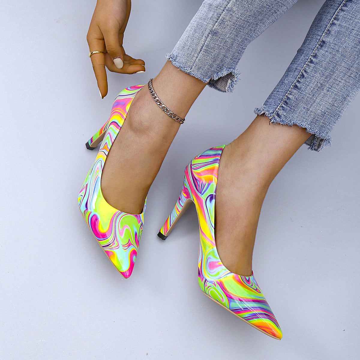 Fashion Pointed Toe Sexy Oil Painting Pattern High Heels