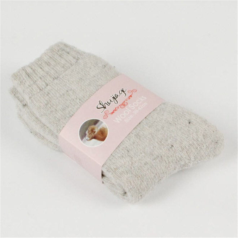 Autumn and winter new ladies rabbit wool socks women's tube socks Terry thick socks warm solid color pull socks