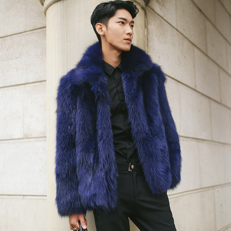 Fox Fur Men's Faux Fur Coat Turn Collar Tide Casual Men's Clothing