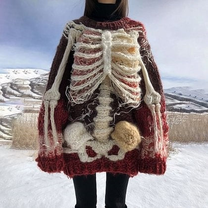 Womens Halloween Top Crew-neck Sweater With Faux Fur Details