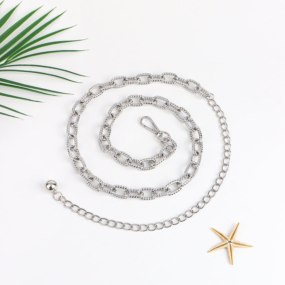 Metallic Silver Retro Ladies Personality Waist Chain Cold Style European And American Temperament Body Chain High Sense Texture Waist Accessories