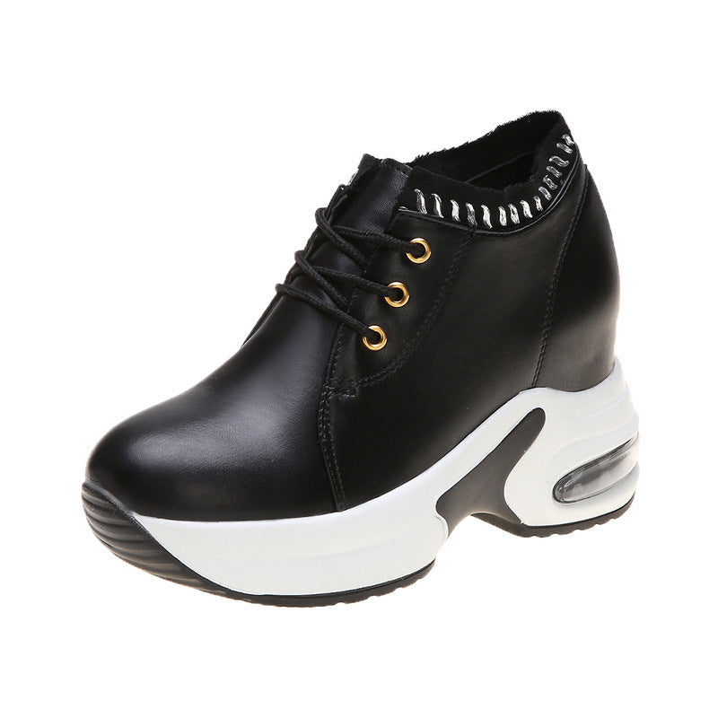 Inner-increasing Women's Thick-soled And Thin Leather Sneakers