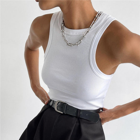 Sleeveless Knitted Vest Cotton Slim Rib Pit Strip Casual Top