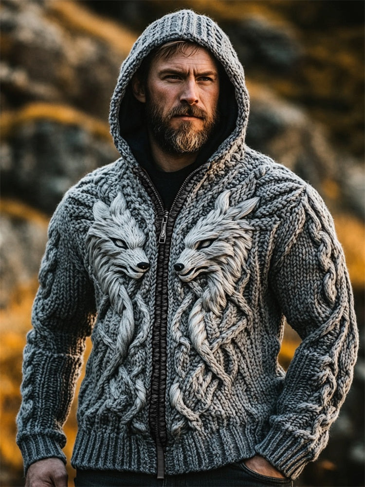 Mens Long-Sleeve Chunky-Knit Hooded Sweater