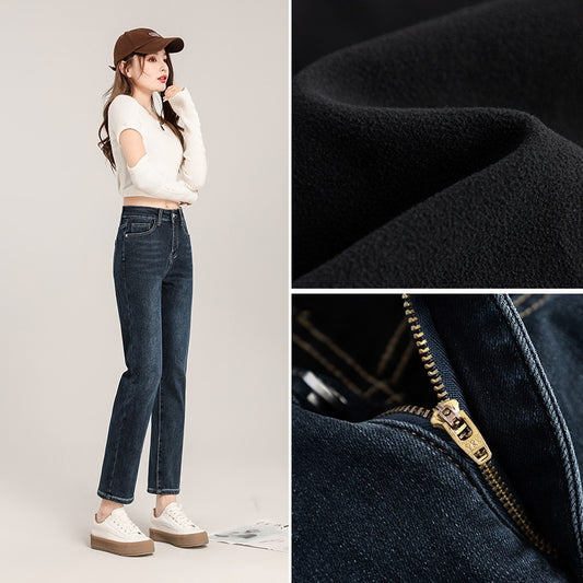 Slimming Straight Pants Women's Thick Fleece Baguette Pants
